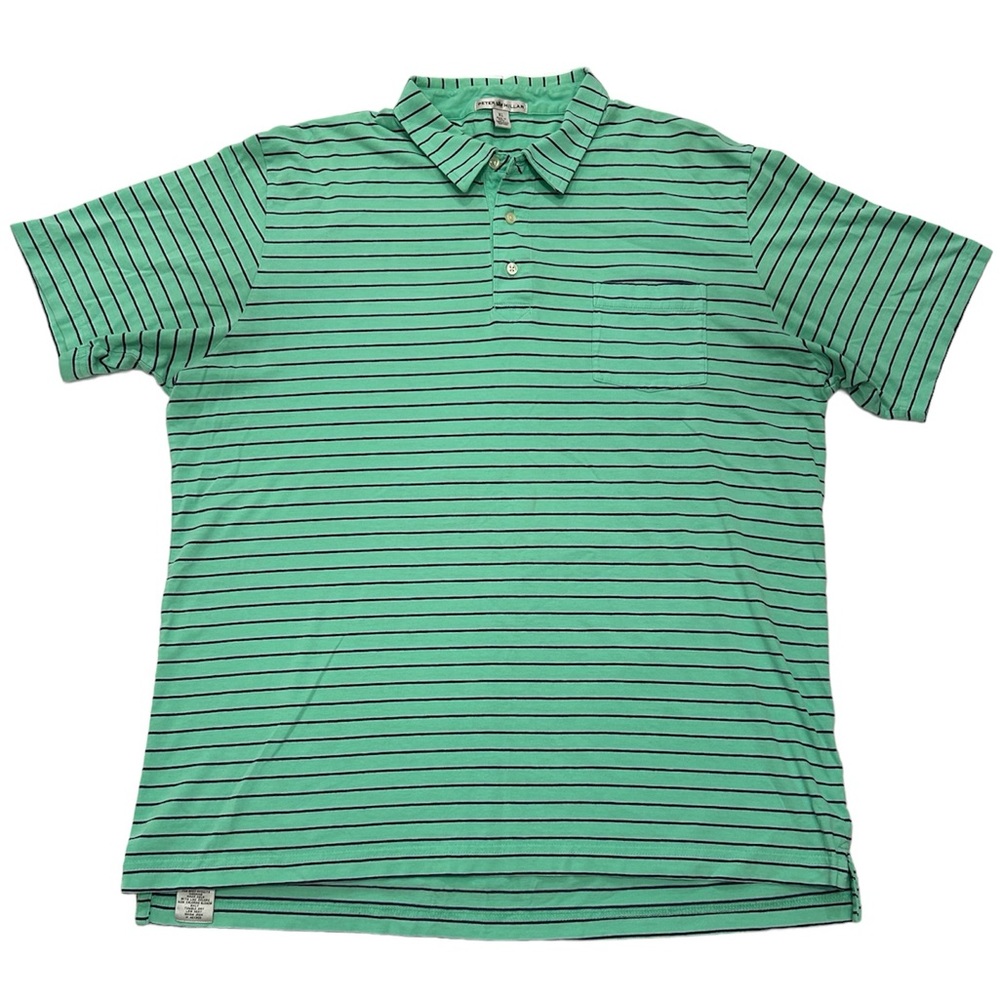 Peter Millar Polo Shirt Men’s Sz XL Pocket Green Striped Golf 100% Pima Cotton
